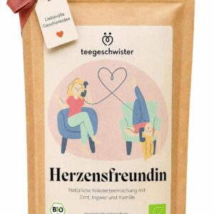 teegeschwister Heart Friend Organic Tea Gift Idea for the Best Friend Lovely Tea Blend with Cinnamon, Chamomile Flowers and Rose Petals Natural 100 g