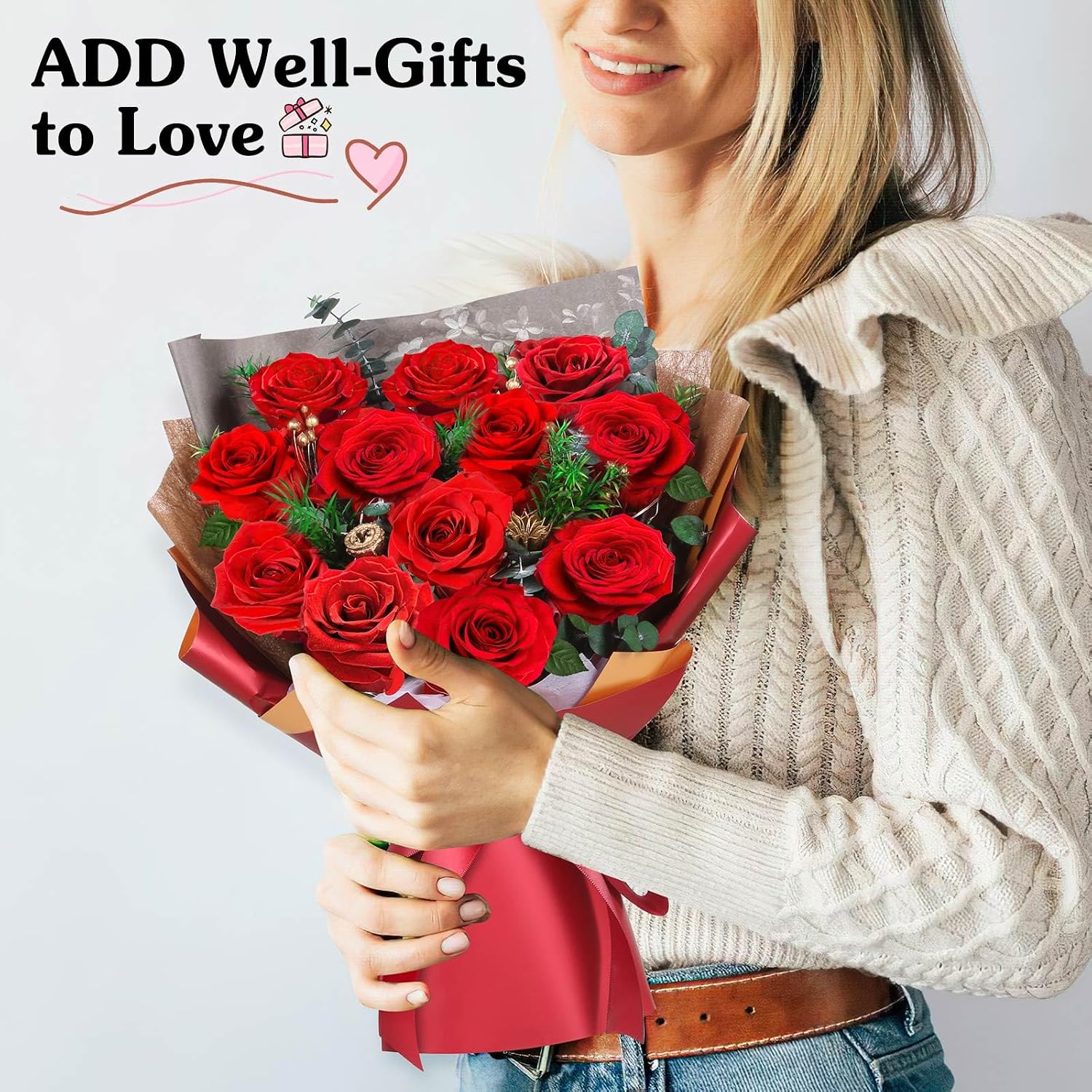 ADDWel Eternal Rose Bouquet with 12 Real Preserved Red Roses Infinity Bouquet with LED Gift for Her Women Girlfriend Mum Wife for Birthday Mother's Day Anniversary Christmas – Bild 3