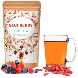 Bodyblooms For slimming tea and detoxification with green tea with blackberries and goji berries. Herbal tea/tea loose with diuretic effect, ideal tea gift. Dewatering tea/removable tea from 100 g