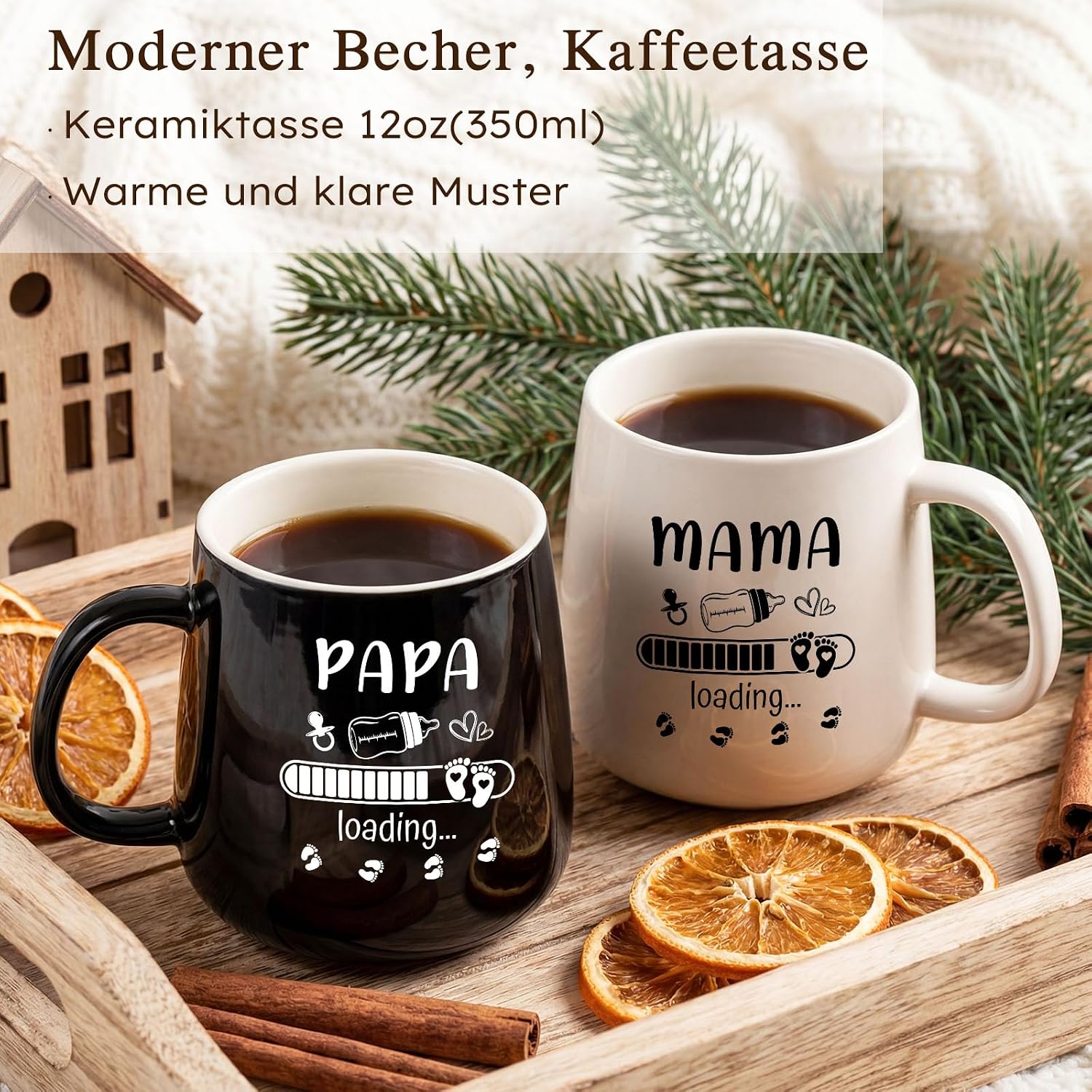 TUZELIYA Mama & Dad Coffee Mug Set - Gift to Be Parents, 350 ml Black and White Cups for Pregnancy, Baby Shower, Valentine's Day & Anniversary – Bild 4