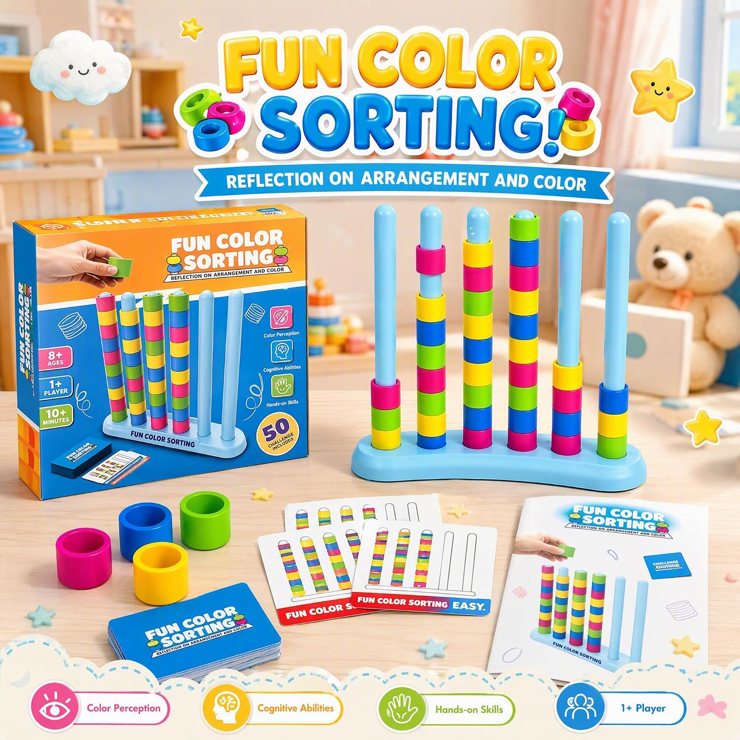 Color Stack Game, Colour Stack Challenge Game, Montessori Board Games – Bild 2