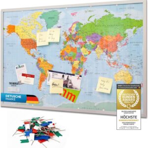 Pinboard World MAP-Xxl with Cork Memo Board Pins & 20 90×60 cm (XXL)