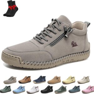 Handmade Orthopaedic Comfortable Women’s Shoes Made of Leather, Unisex Leather Trainers with Side Zip, Flat Shoes, Soft Orthopaedic Slip-on Trainers