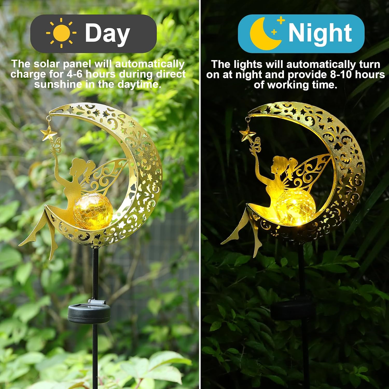 ZKLiLi Solar Lights, Outdoor Garden Decorations, Moon Fairy Solar Light, with Solar Crinkle Glass Ball, Waterproof Warm Yellow LED Light Decorations for Gifts for Mother, Grandmother and Women – Bild 3