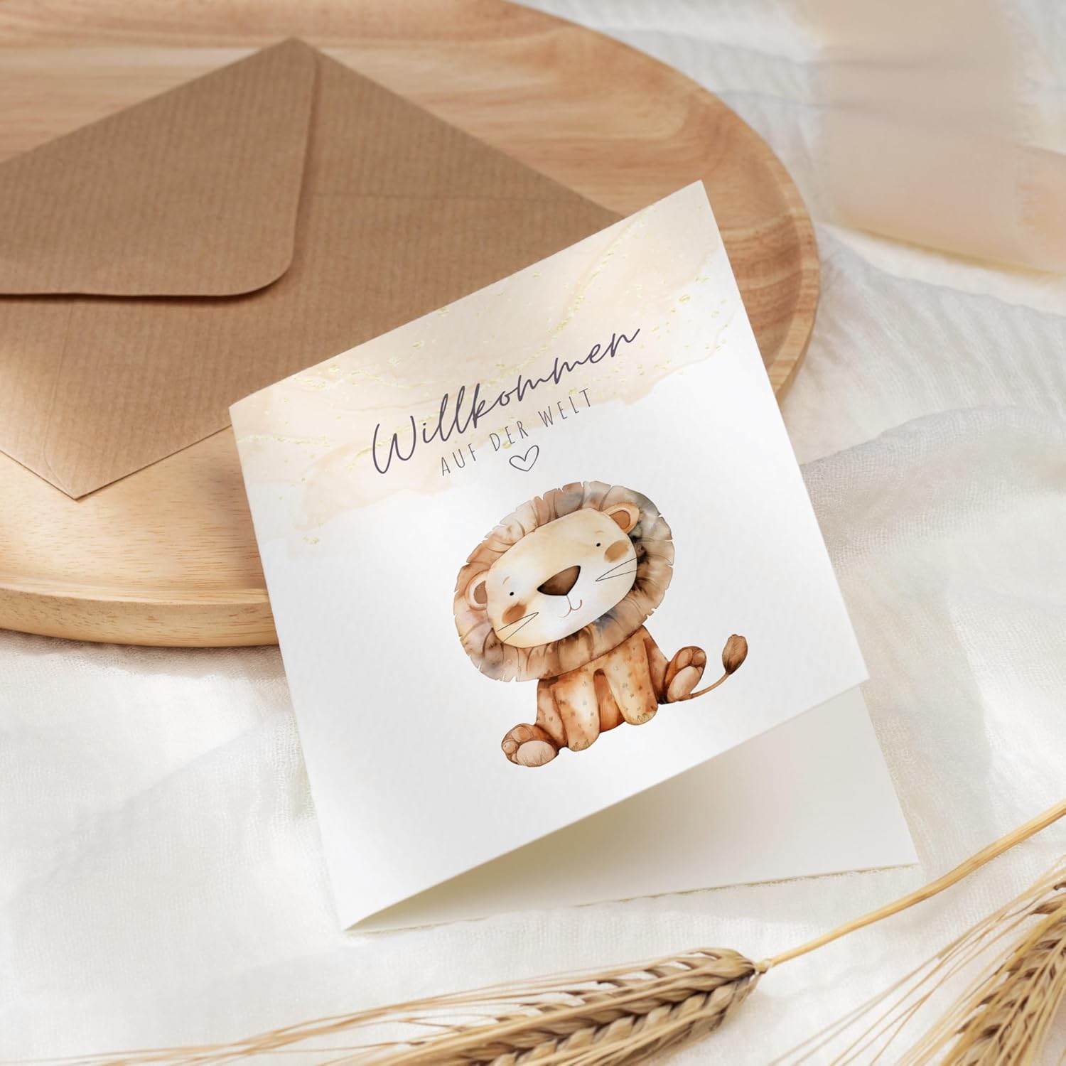 Greeting Card for Birth Baby Lion, Gender-Neutral Greeting Card Baby "Welcome to the World", unsiex Birth Card Money Gift Birth Boy Girl (1 Folding Card with Envelope) – Bild 7