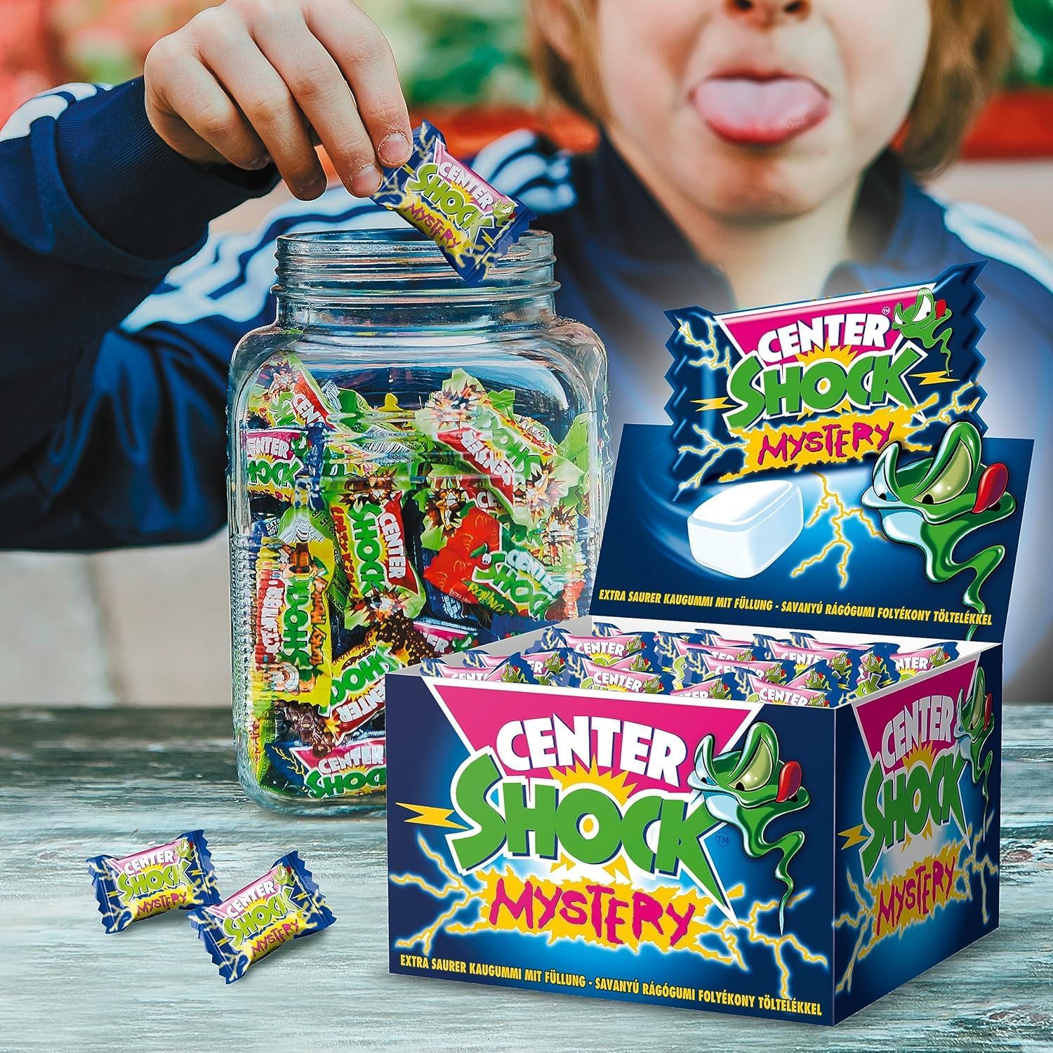 Center Shock Mystery, Box of 100 Bubble gums, Extra Sour with Different Varieties, Perfect for Birthday, Pinata, Candy Bar, School Cone & Christmas, 400 g – Bild 3