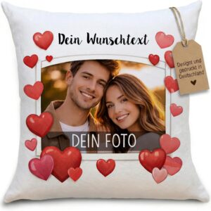 OWLBOOK® Personalised Cushion with Photo Print – Design Your Own Photo Cushion – Personalised Gifts for Him Her – Partner Gifts for Couples – Photo Cushion 40 x 40 cm | Hearts