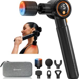 NAPRE Massage Gun with Heat and Cold, Massage Gun with Extension Handle, Adjustable Angles, Muscle Percussion Massager for Back, Neck, Body Relaxation, 6 Heads and Case