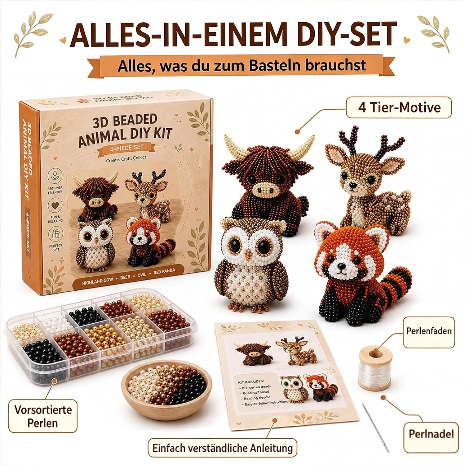 PjuQow Pearl Animals Craft Set, 3D Beads Animals DIY Set Adults – Bild 2