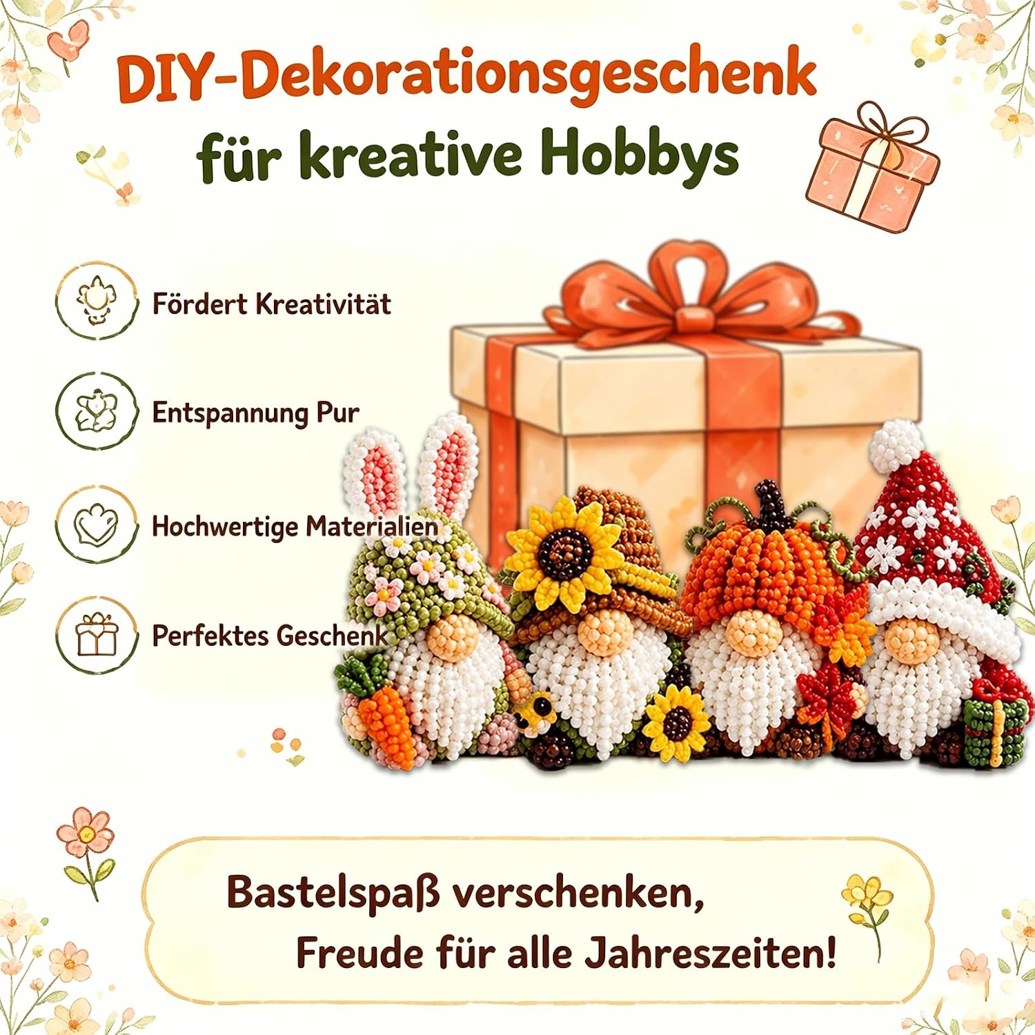 Zovienono 3D Beads Gnome DIY Set - 4 Seasons Gnome Craft Set – Bild 7