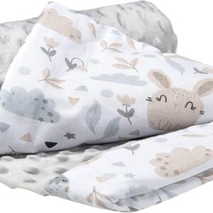 Medi Partners Baby Blanket, 100% Cotton, 75 x 100 cm, Double-Sided Multifunctional Plush Blanket for Pushchairs, Soft, Fluffy, Bright with Grey Plush