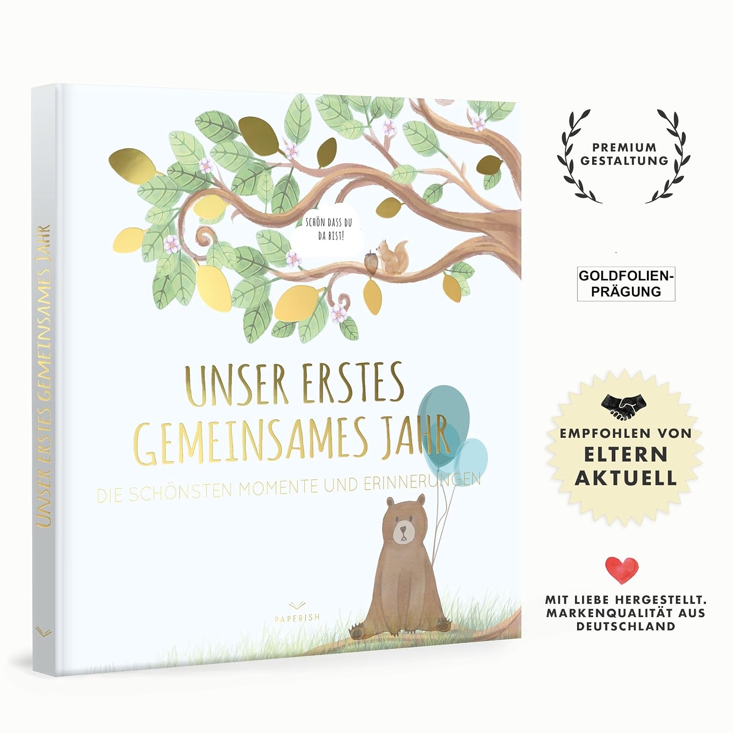 Babyalbum - UNSER ERSTES GEMEINSAMES JAHR (blau): Die schönsten Momente und Erinnerungen (Fotoalbum Baby Babybuch Geschenk Junge Mädchen) PAPERISH® – Bild 2