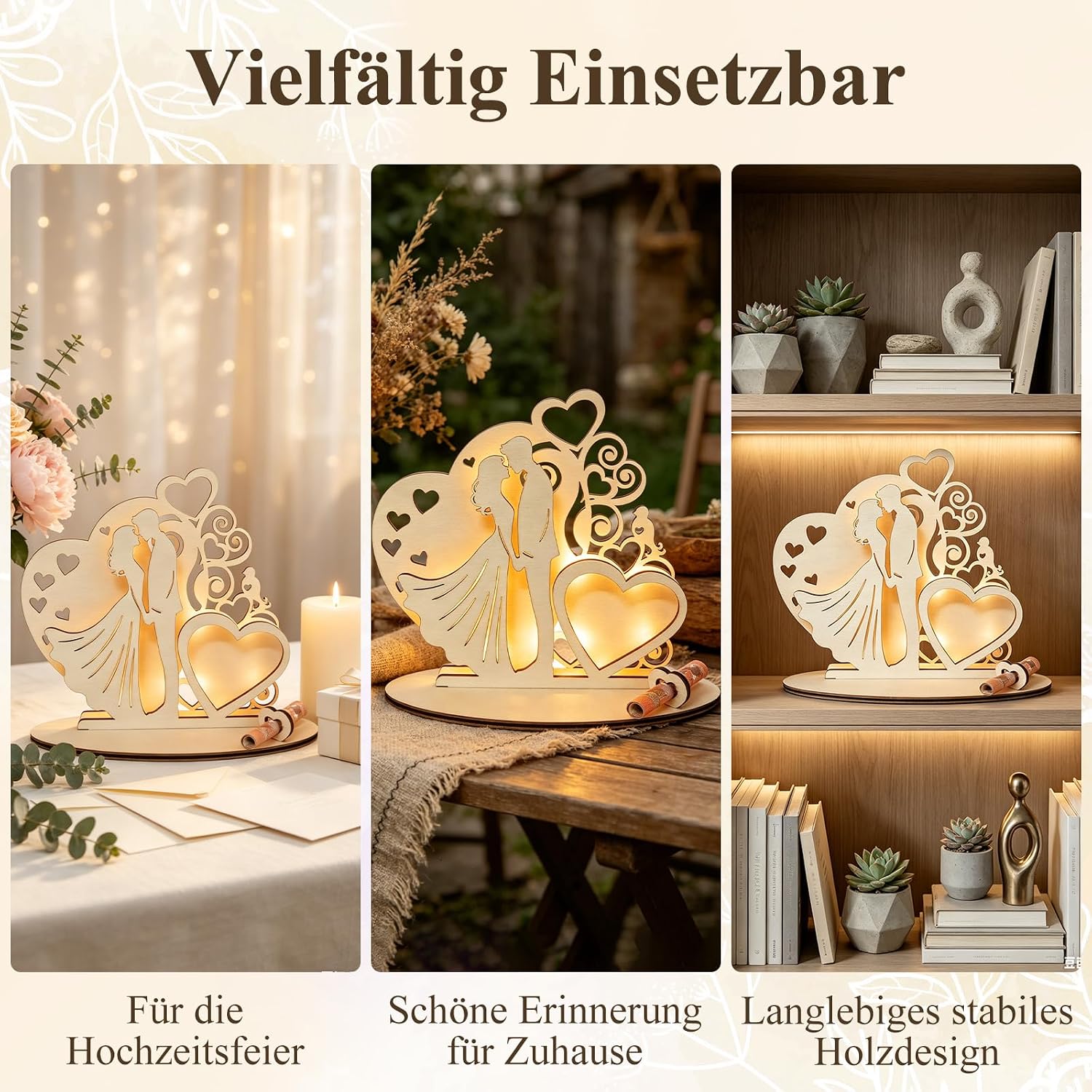 Wedding Money Gift for Bride and Groom - Wedding Gift Money Made of Wood with LED Light, Packaging with Foil & Bow, Mr & Mrs Decoration, Ready to Use – Bild 7