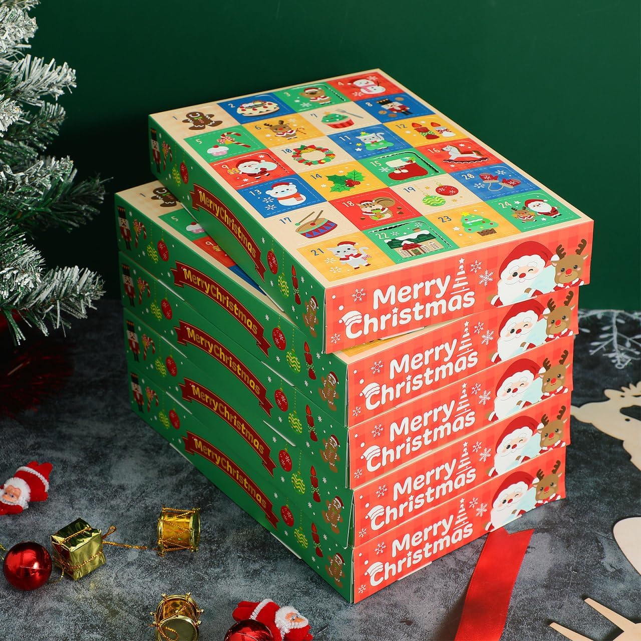 Cabilock Pack of 5 Advent Calendar Gift Boxes Empty Paper Boxes for Christmas to Fill with Sweets and Small Surprises Pretty for Parties and Celebrations – Bild 9