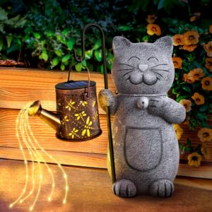 Hinshark Gifts for Women, Mum, Cat, Garden Decoration, Solar Garden Statues