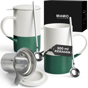 MIAMIO - Tea Cup with Strainer / Tea Cup Set of 2 Ceramic (500 ml, Dark