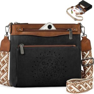 RAINSMORE Women’s Medium Crossbody Bag with Card Slots, black/brown, Retro