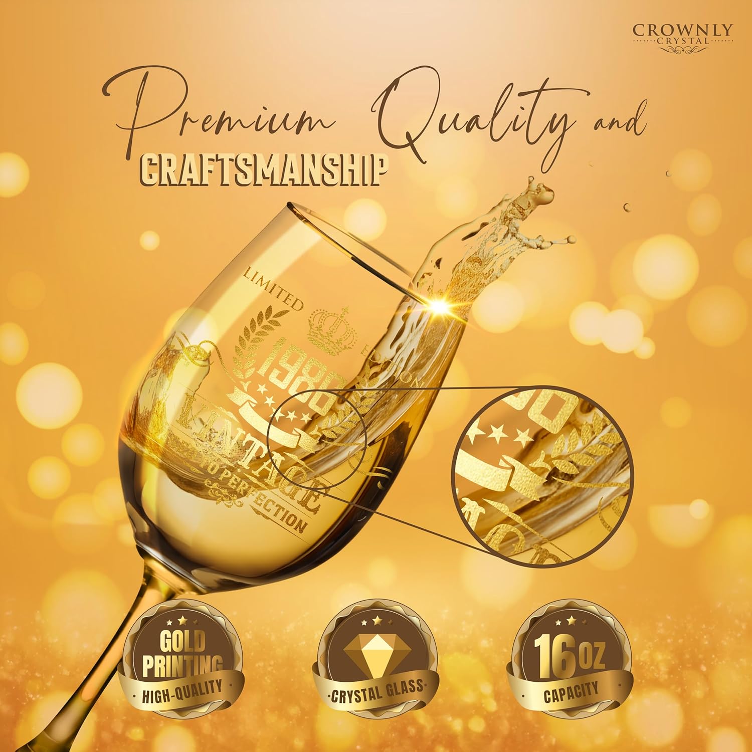 CROWNLY CRYSTAL® 1986 40th Birthday Gift Woman Personalised Wine Glass with Engraving Decorative Birthday Gift Grandma Mum Gift for Women – Bild 4
