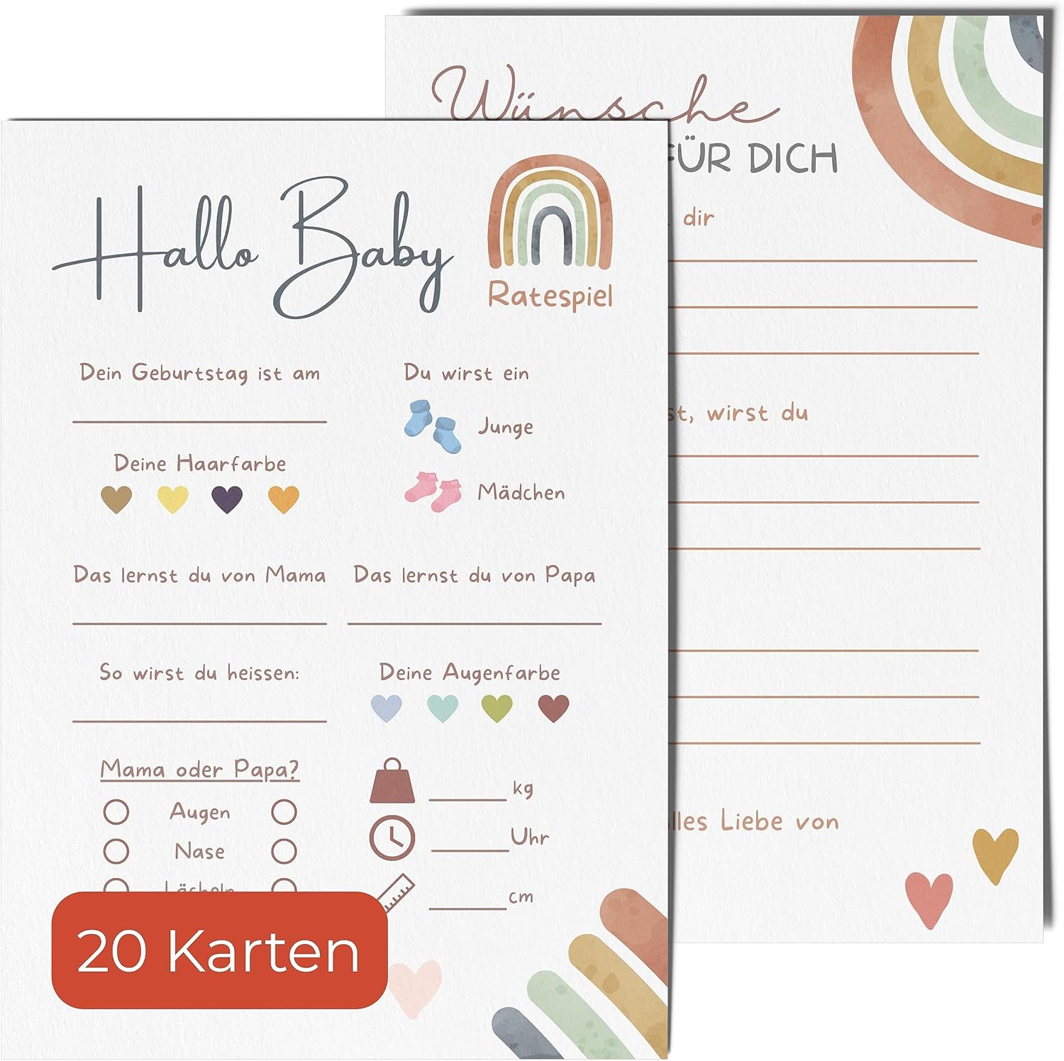 20 Guess Playing Cards for Baby Showers - Baby Shower Games for Gender Reveal Party and Baby Shower, Tiping Cards for Baby Girls and Boys, Pack of 20 (Rainbow)