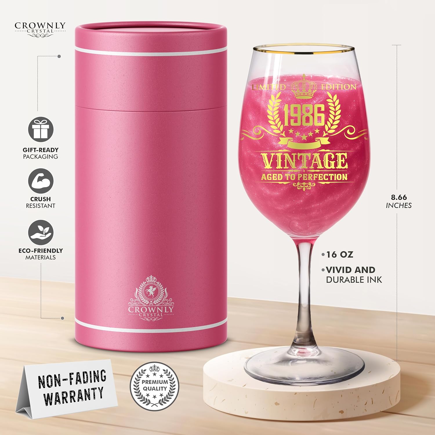 CROWNLY CRYSTAL® 1986 40th Birthday Gift Woman Personalised Wine Glass with Engraving Decorative Birthday Gift Grandma Mum Gift for Women – Bild 3
