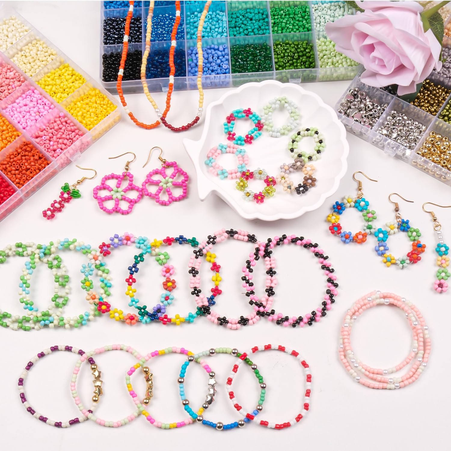JHWELRG 36500 Pieces 72 Colour Colourful Beads for Bracelets 3 mm Beads Set, DIY Necklaces, Jewellery Making Set with Letter Beads for Threading, Gift Idea for Christmas, Birthday, Parties – Bild 4