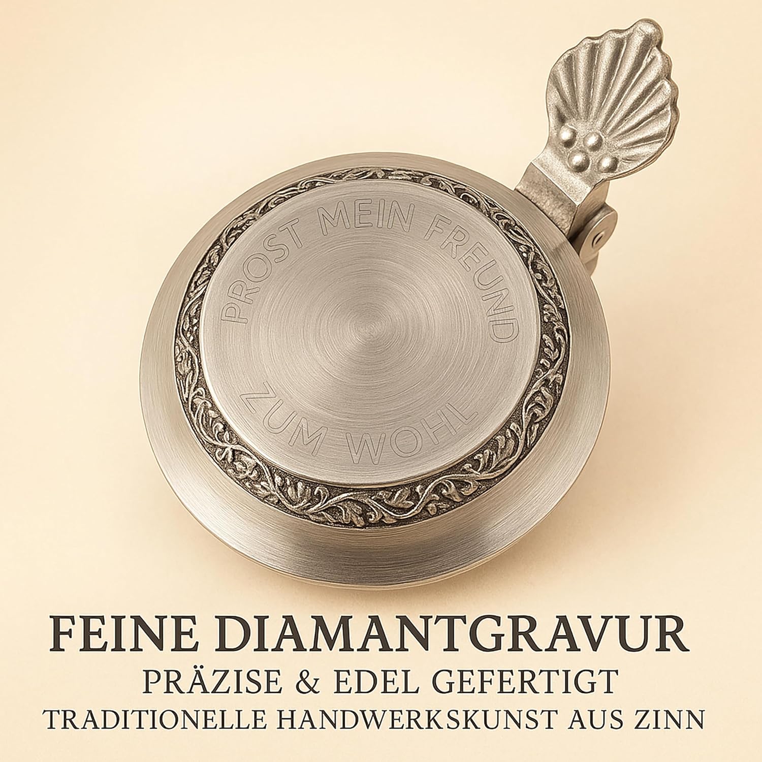 Personalised Tin Lid for Beer Bottles with Desired Engraving - Handmade in Germany - Elegant Pure Pewter Bottle Lid - Gift for Dad, Grandpa & Beer Lovers - Tradition & Quality – Bild 2