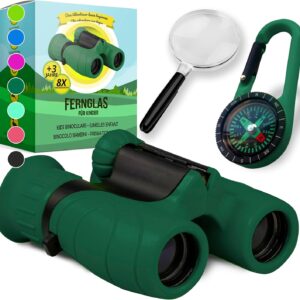 Binoculars for Children – Ideal Gift for Boys and Girls – Strong Magnification 8 x 21 – Comprehensive Set Including Magnifier & Compass – Toy for Children 3-12 Years