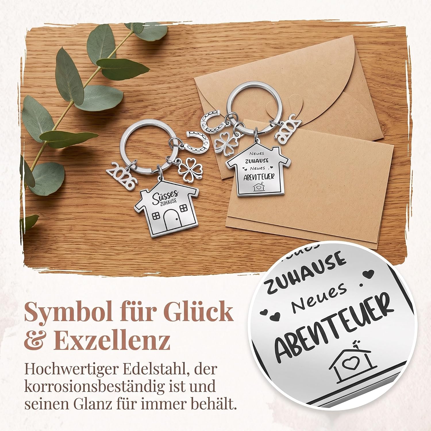 Pack of 2 Key Chains House, 2026 Key Fob Home Housewarming Gifts Home New Home Gift Home Sweet Home with Envelope and Blank Card – Bild 3