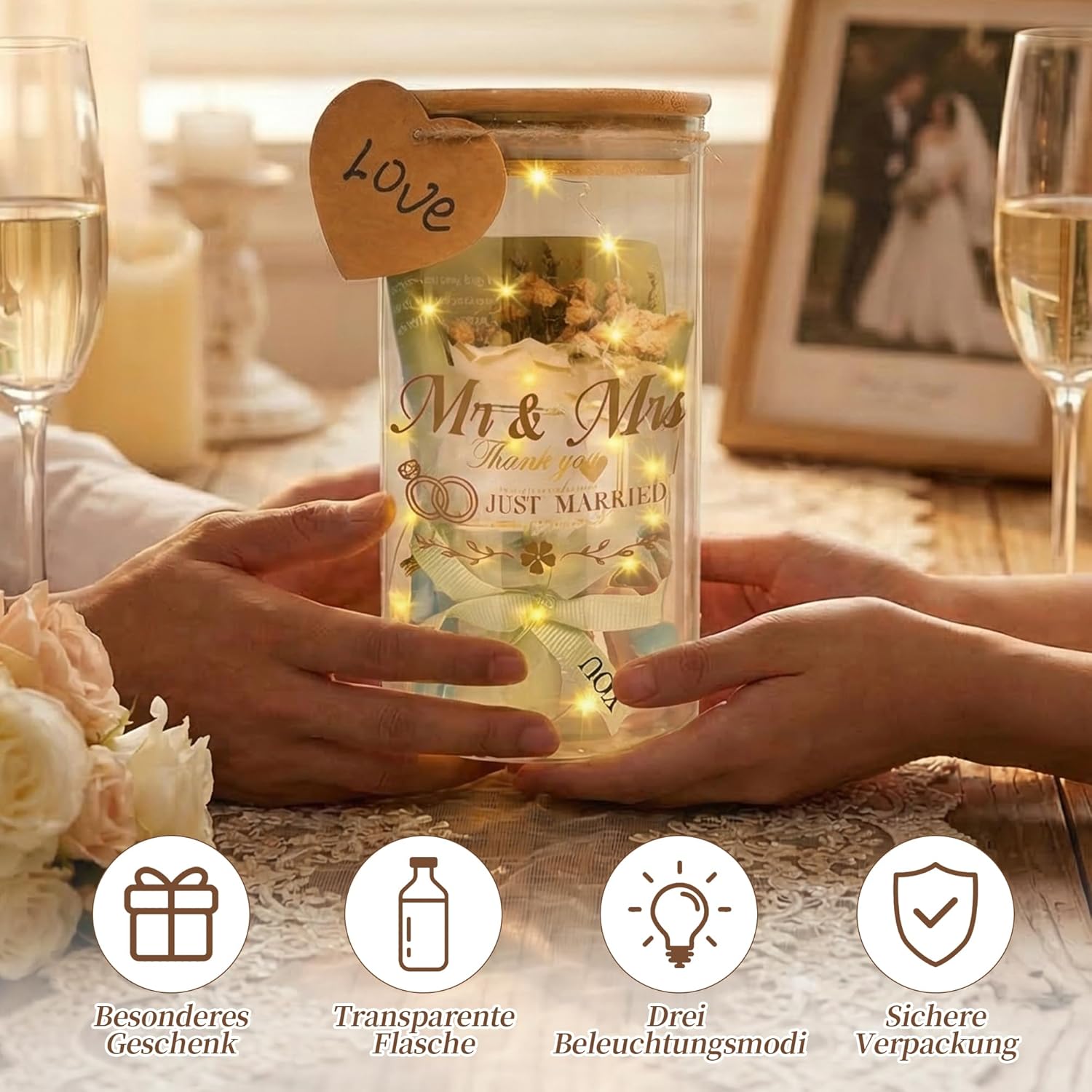 LED Bottle Light Wedding, Bottle Light Wedding Money Gift, Light Bottle for Bride and Groom, Fresh Lovers, Wedding Anniversary Gift, Engagement Gift, Wedding Gift, Birthday Gifts – Bild 5