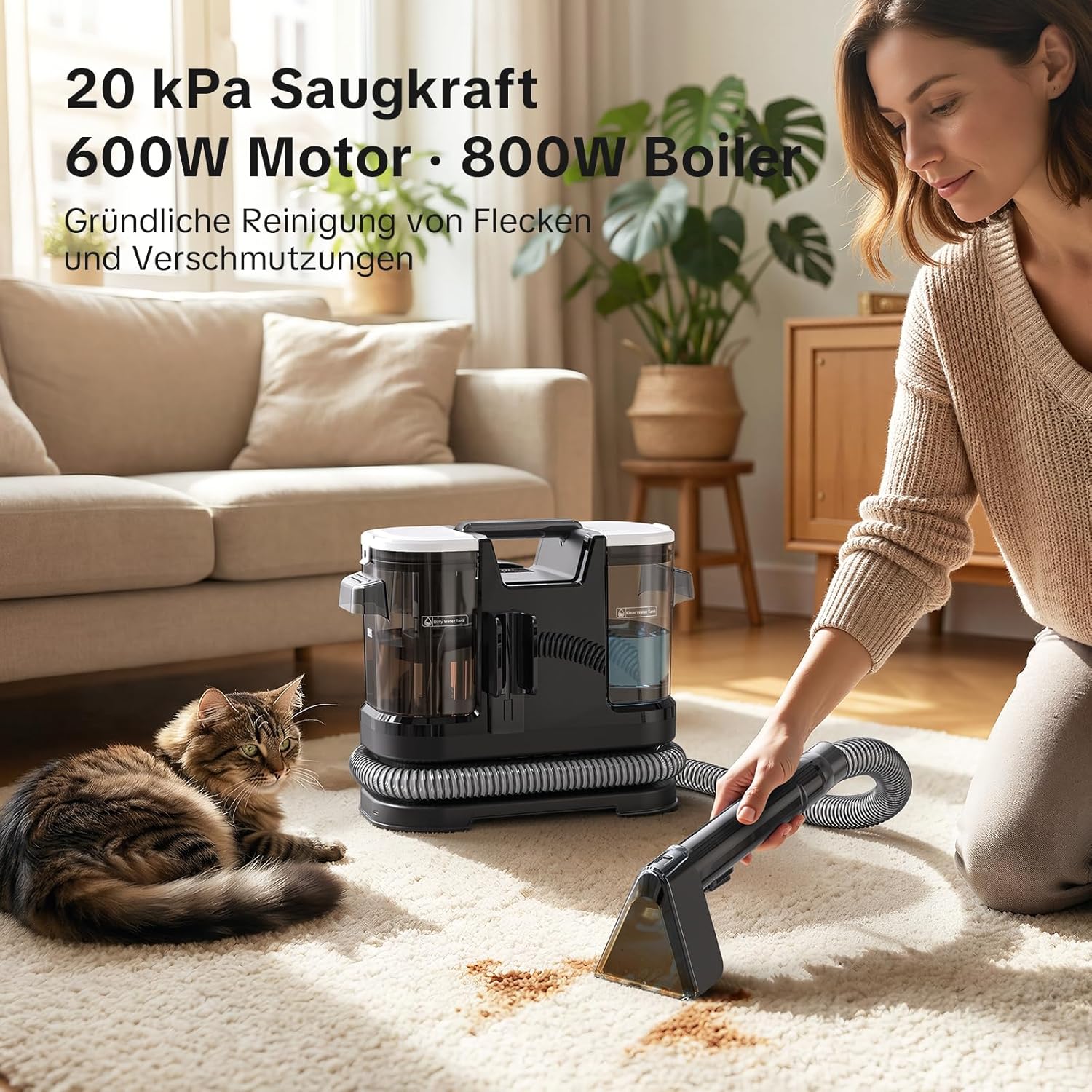 Lubluelu Upholstery cleaner device, 1400 W, 20 kPa, heats water in 10 – Bild 3