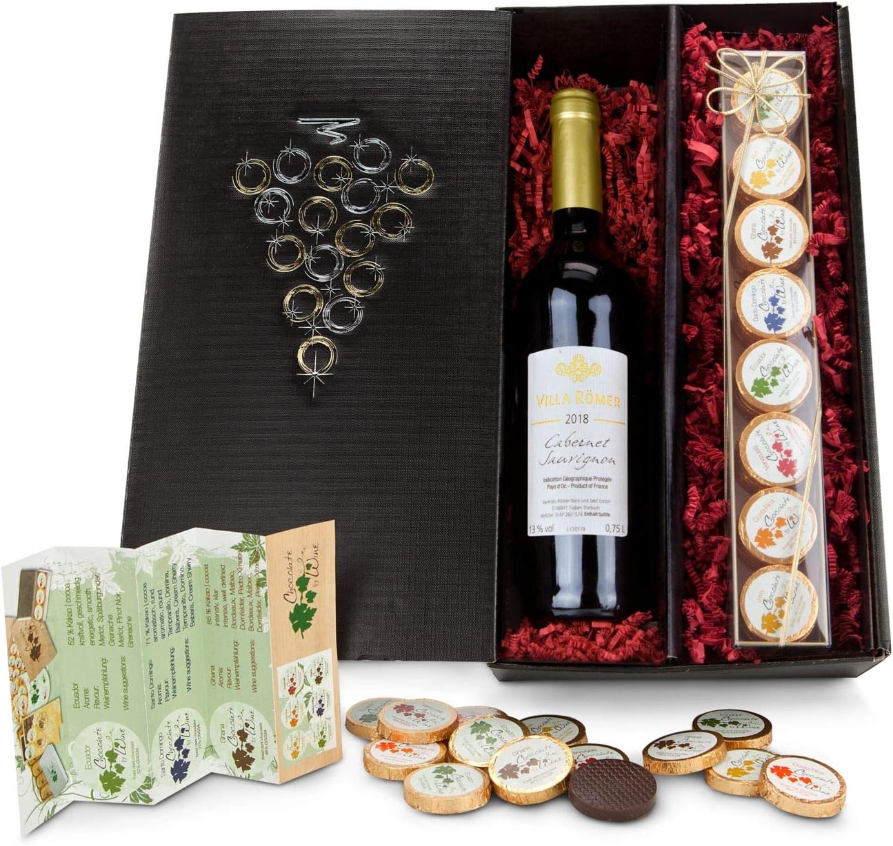 Römer Präsente Chocolate for Wine Gift Set - 1 Red Wine (Cabernet Sauvignon, 0.75 Litre), 32 x 8g Chocolates + Lovely Gift Box