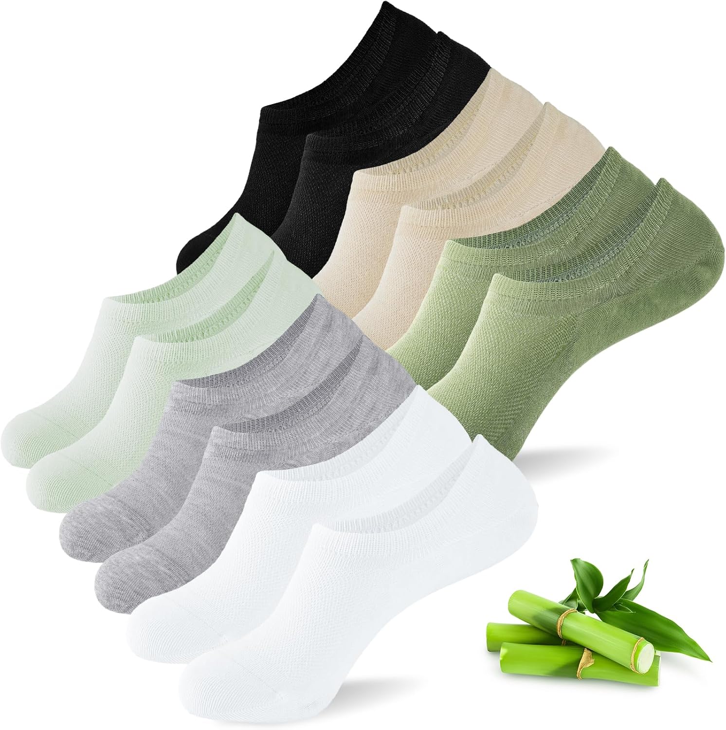 Bamboo 6/10 Pairs Women's Trainer Socks 39-42 35-38, Breathable Ankle Socks, Invisible Ankle Socks, No Show Socks with Non-Slip Silicone