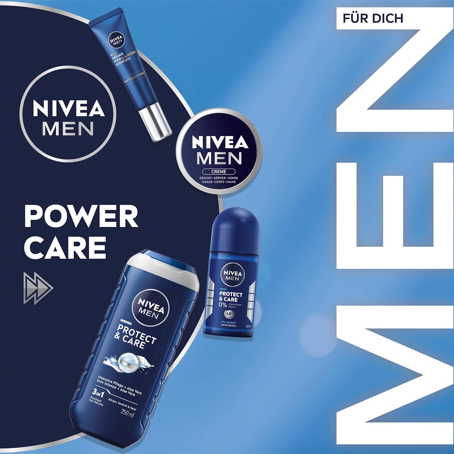 Nivea Men Power Care Gift Set, Gift for Men, Gift Box with Shower Gel (250 ml), Roll-On Deodorant (50 ml), Face Care (30 ml) and Eye Care (15 ml) – Bild 4