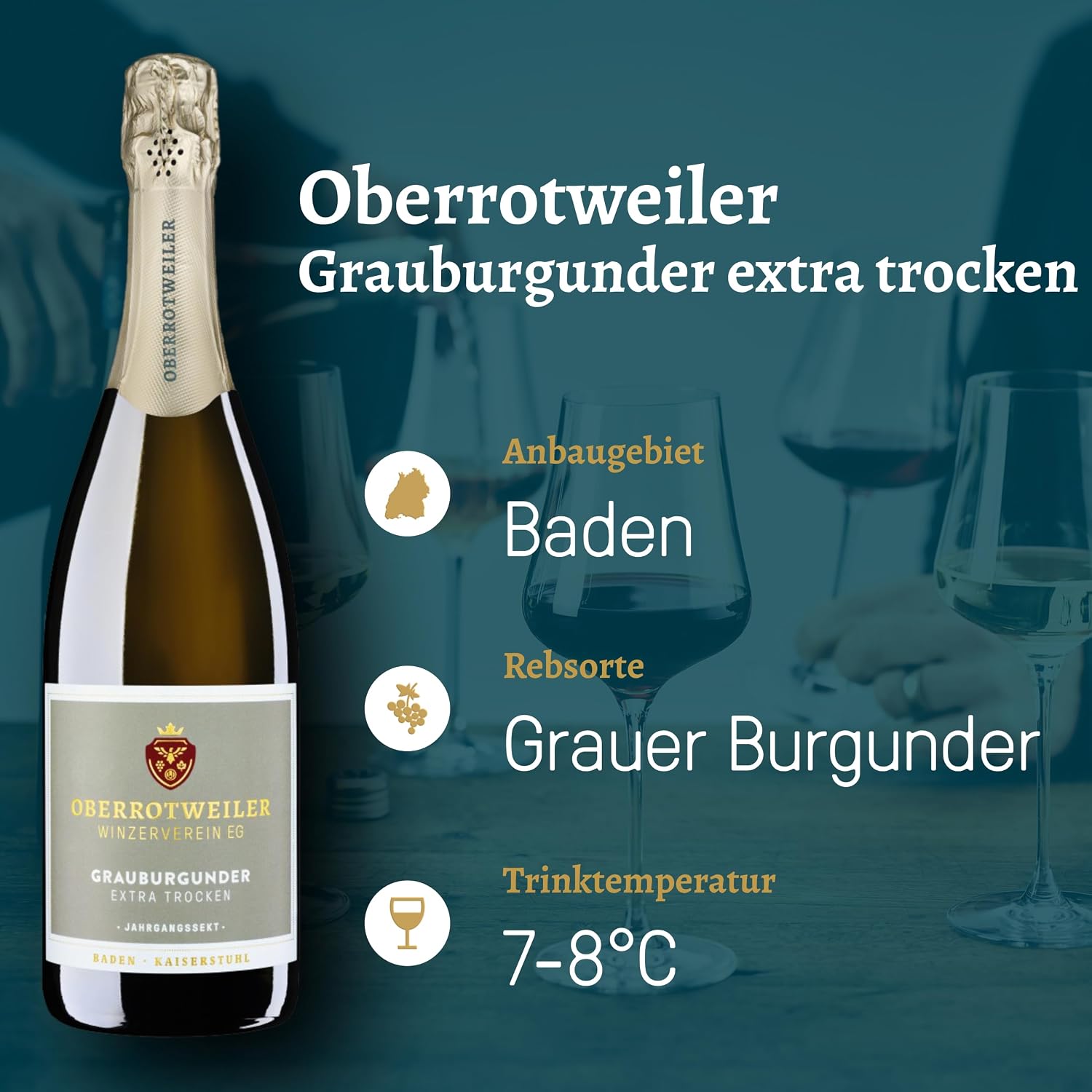 Oberrotweiler Bubbly Wine Package - Tasting Package with Pinot Gris, Rose & Muscat Sparkling Sparkling Extra Dry - Fine Pearl, Fresh & Perfect as a Sparkling Gift (3 x 0.75 L) – Bild 2