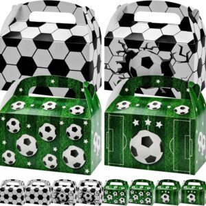 Pack of 12 Football Gift Boxes with Handle – 16 x 9.5 x 9.5 cm Football Theme Sweets Reusable Gift Boxes Kraft Paper – Decorative Small Gift Box for Football Friends Birthday Party