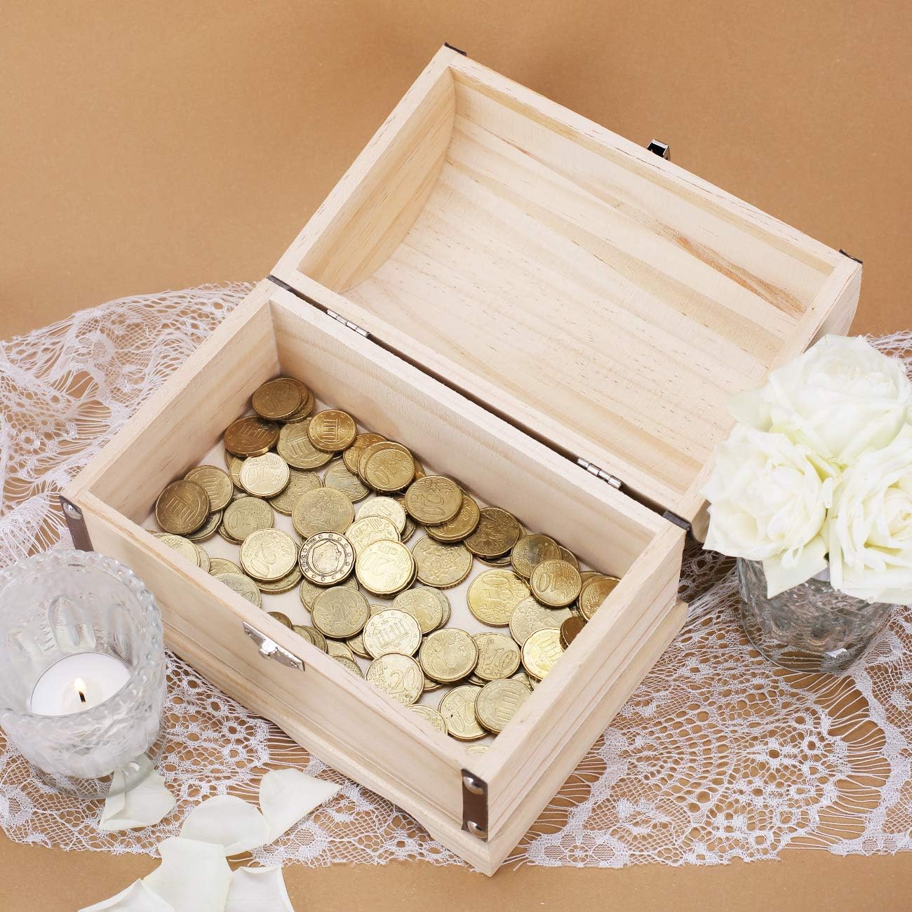 Herz & Heim® Personalised wedding gift, treasure chest with engraving in various sizes, wedding rings, approx. 15 cm x 10.5 cm x 9.5 cm (W x H x D) – Bild 3