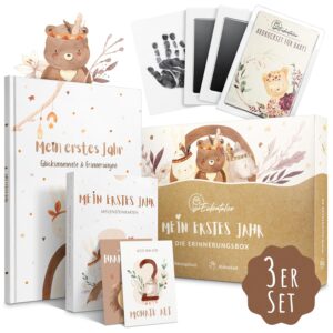 EULENTALER 3-in-1 Baby Album Set with Milestone Cards and Baby Imprint Set
