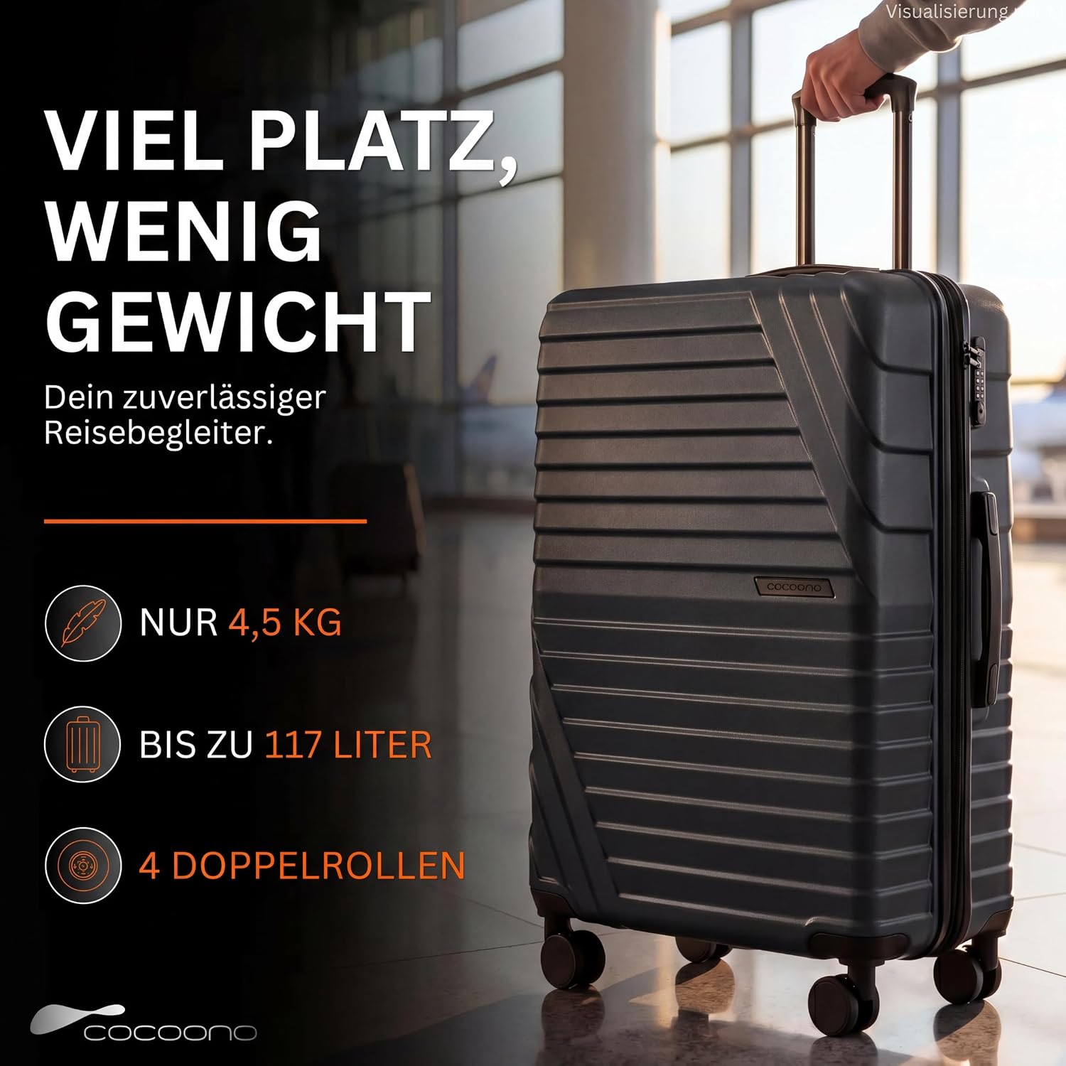 Hard Case XL Large - 100L Volume Expandable to 117L - 158 cm Belt Size - 8 Wheels 360° Rotatable - Lightweight Suitcase with TSA Lock & Telescopic Rods - Travel Suitcase with Wheels (Anthracite, XL) – Bild 8