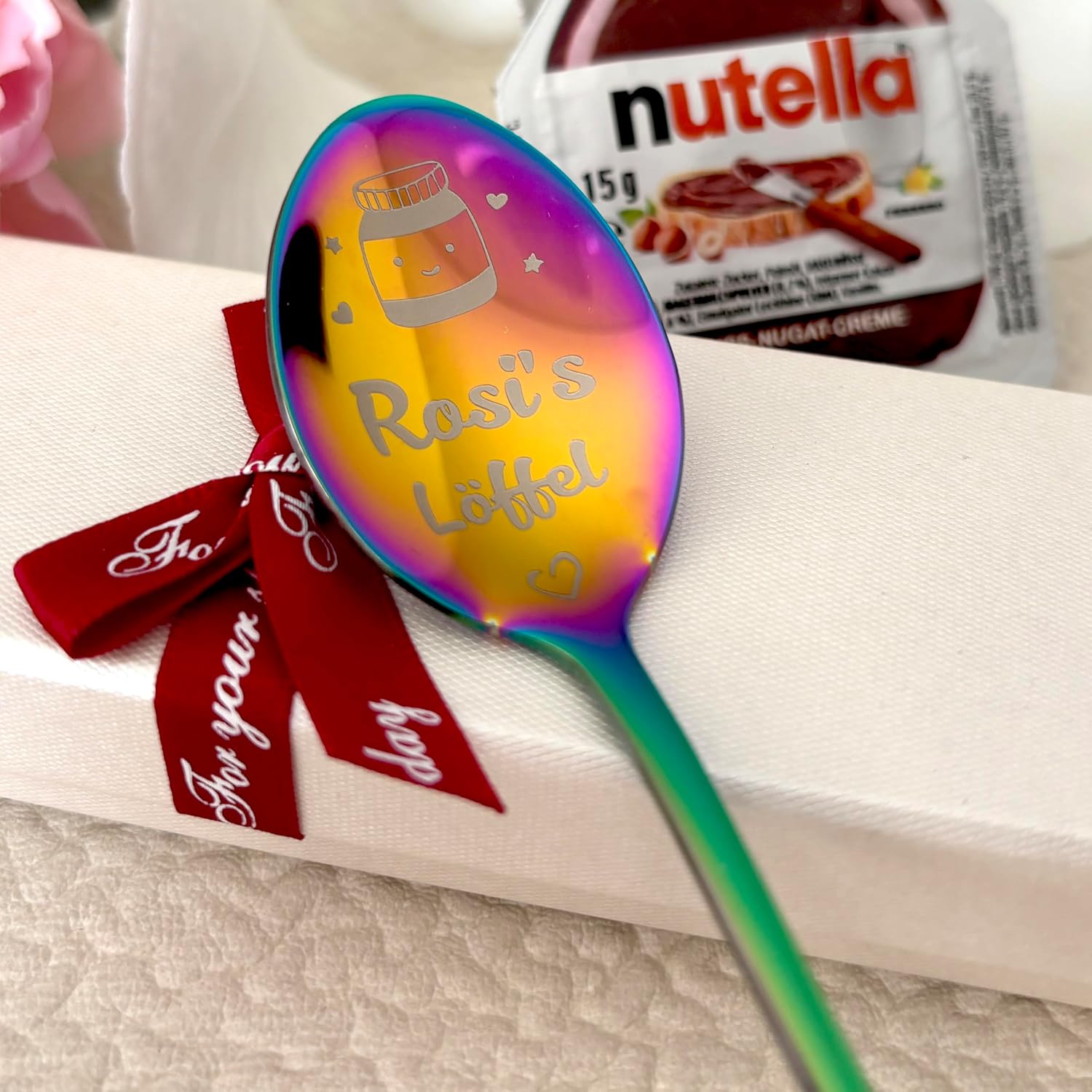 Personalised Engraved Spoon with Nutella Mini 15g Stainless Steel Silver 15cm Gift for Nutella Lovers – Bild 6