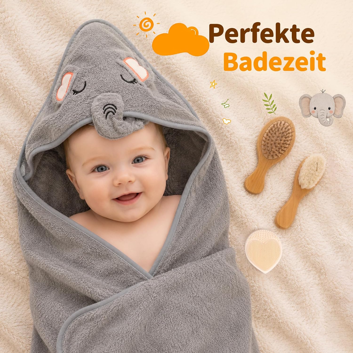 Newborn Gift Set for Birth with Baby Blanket and Wooden Rattle – Bild 5