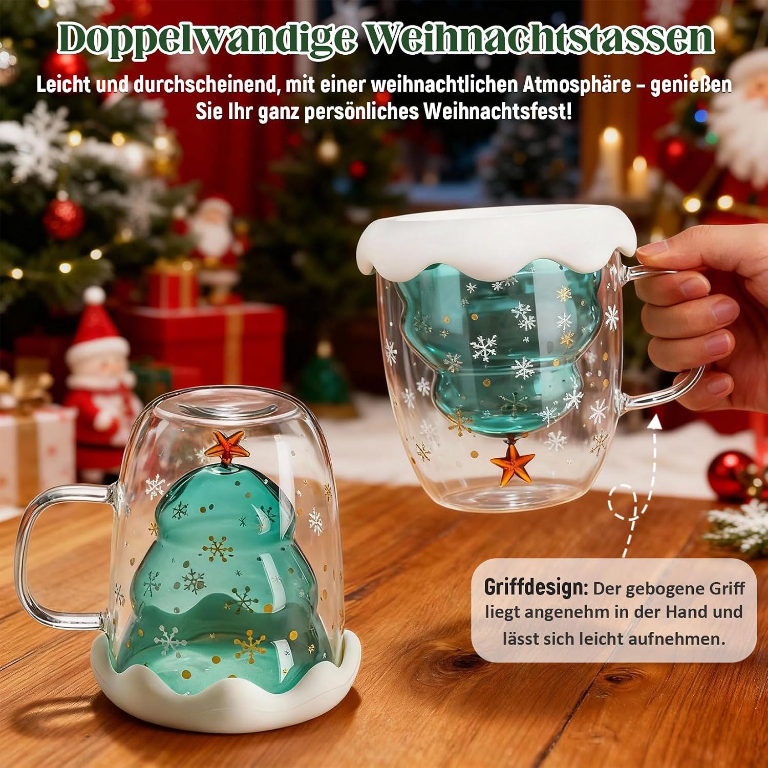 Double-Walled Coffee Glasses 300ml Christmas Tree Christmas Mug – Bild 6