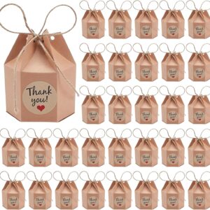 INTERWARM Pack of 150 Hexagonal Kraft Paper Boxes with Cord and Stickers, 6.8 x 9.5 cm, Mini Paper Gift Boxes, Ideal for Wrapping Sweets and Chocolates for Birthdays, Weddings