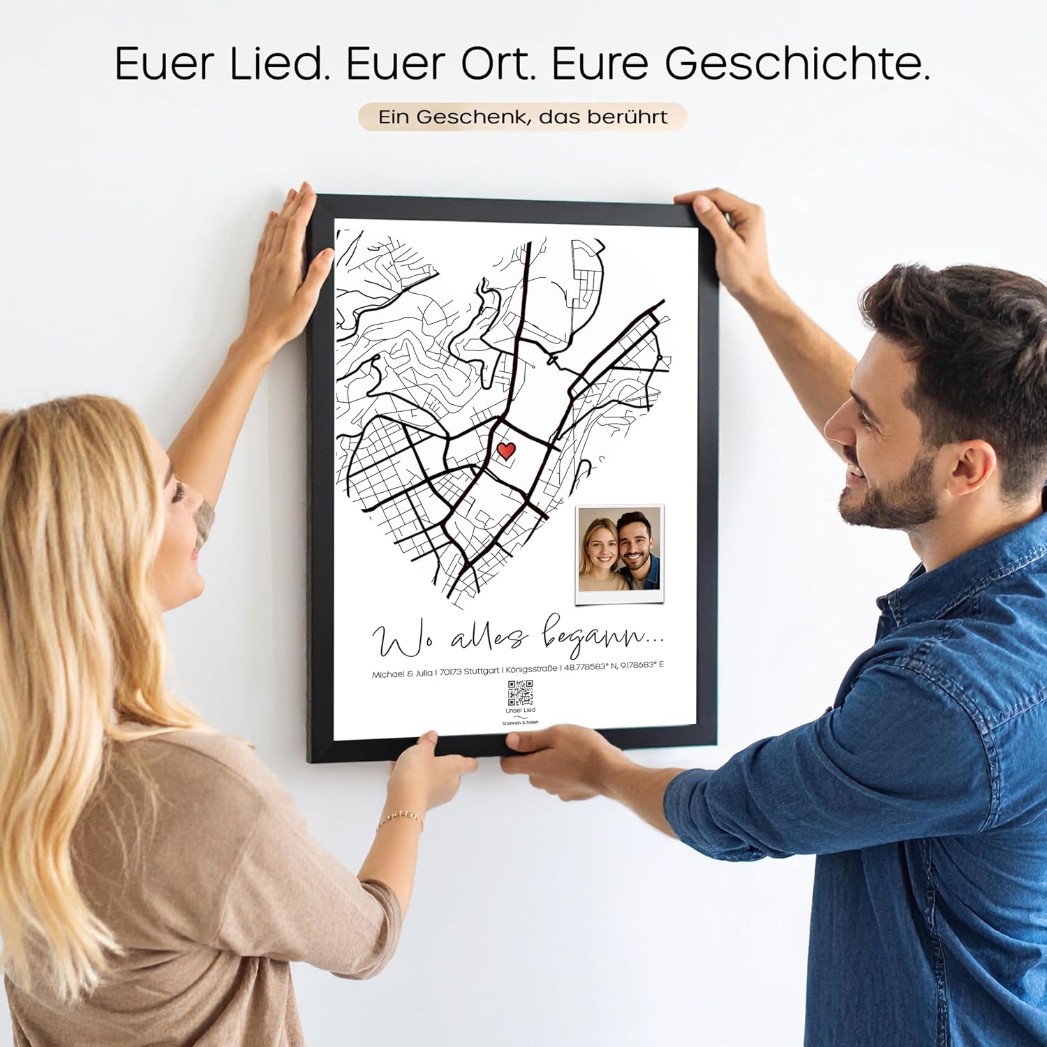 DUOMIO Where It All Started - Personalized Poster with QR Code to Song | Heart Map with Location | Coordinates, Name & Photo | Gift for Couples, Anniversary, Valentine's Day, Wedding – Bild 7