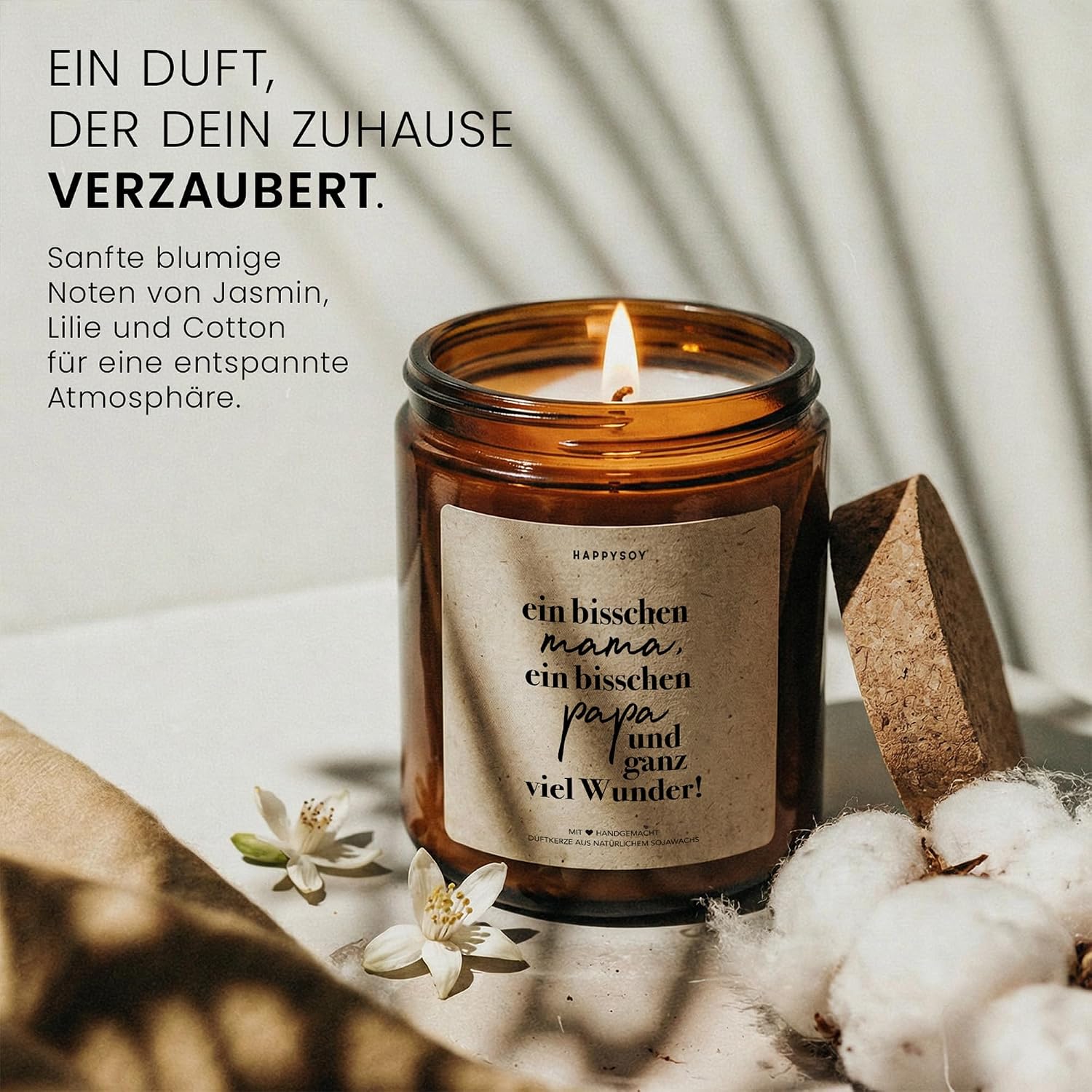 Ein bisschen Mama, ein bisschen Papa und ganz viel Wunder - Scented Candle with Saying as a Gift for Birth, for Expecting Parents, Candle in Glass with Floral Fragrance – Bild 2