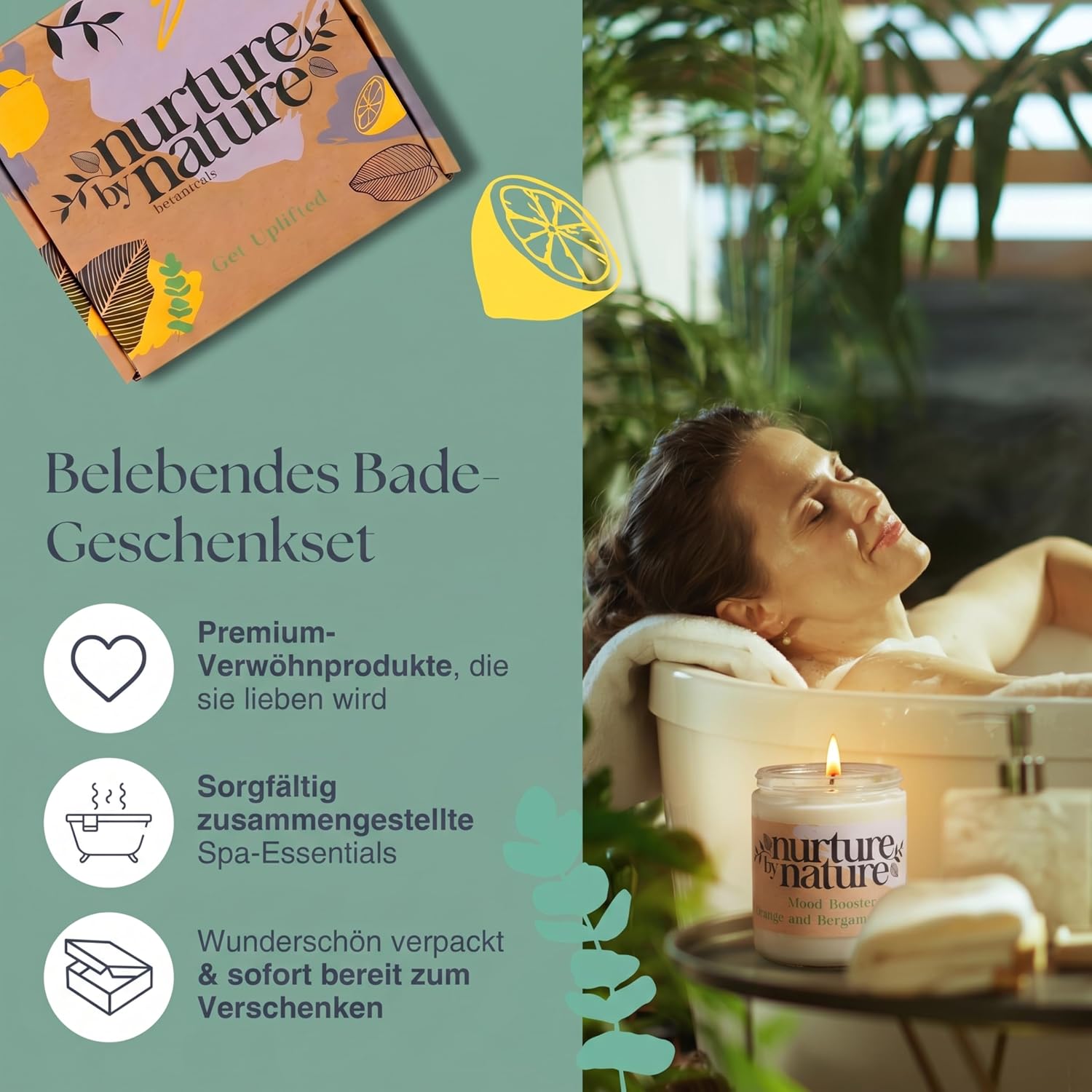 Nurture by Nature, Relaxation & Uplift, Pampering Baskets for Women, Spa Bath Set, Bath Salts, Aromatherapy, Soap, Bath Bombs, Candle & More, Birthday Gift – Bild 4