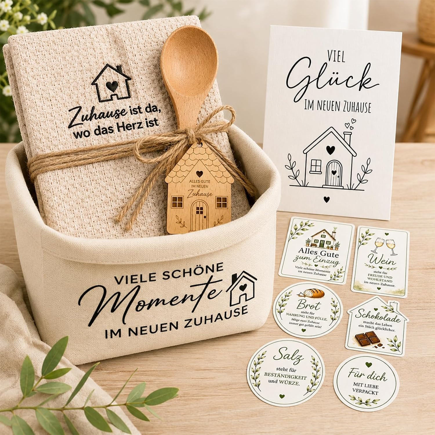 Housewarming Gift Set with Bread Basket, Kitchen Towel & Wooden – Bild 2