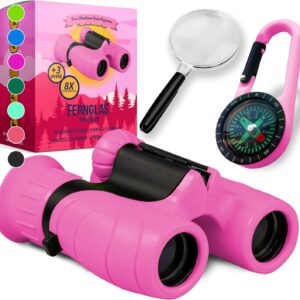 Binoculars for Kids – Gift for Little Boys and Girls for Christmas – Strong Magnification 8 x 21 – Large Set Including Magnifier & Compass – Toy for 3-12 Years