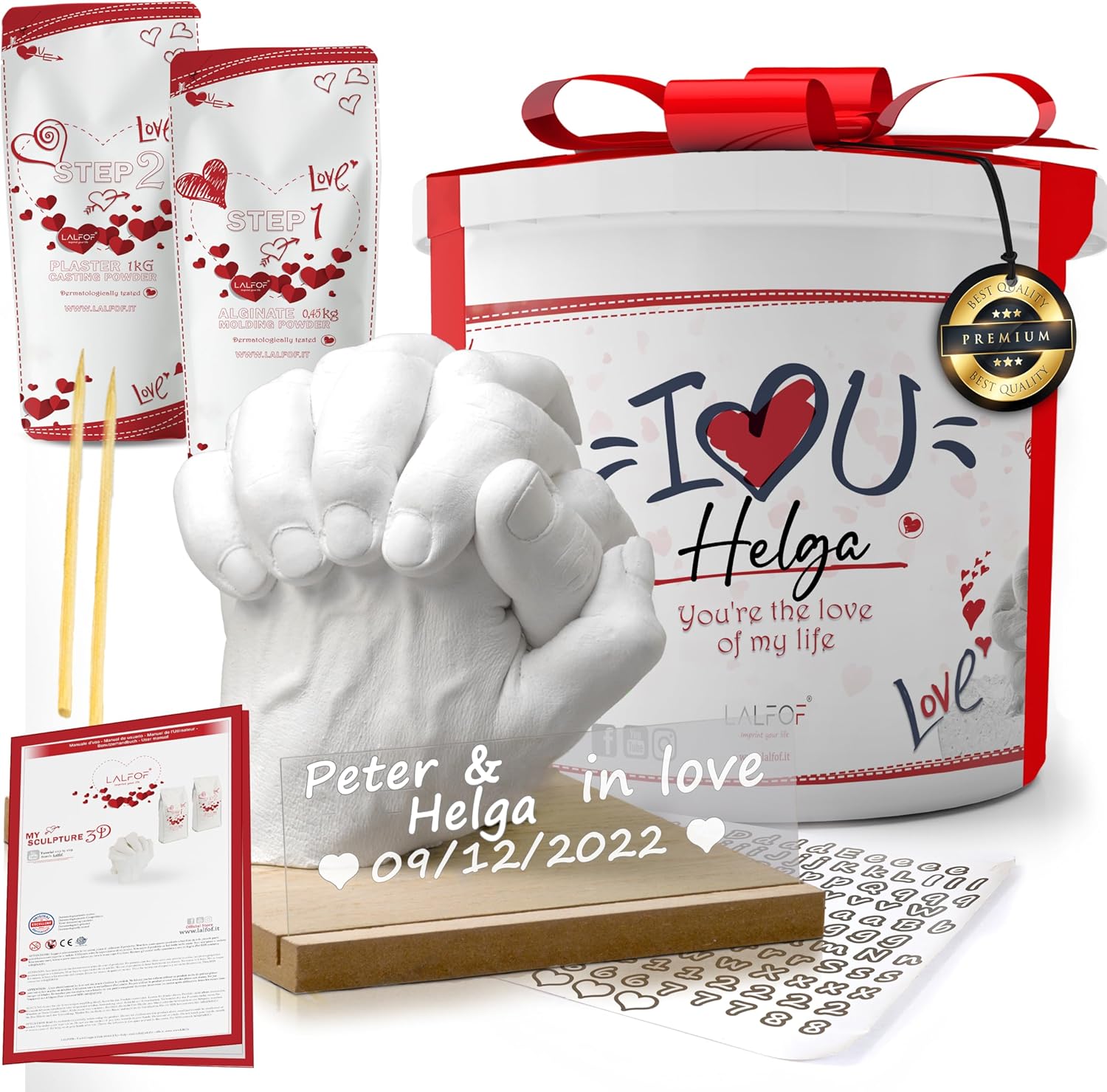 Lalfof Handprint Set for Couples with Name, Anniversary Gift for Her, Anniversary Gift for Him, Plaster Handprint Set Couples, Wedding Gift, Partner Gifts, Personalised Gifts
