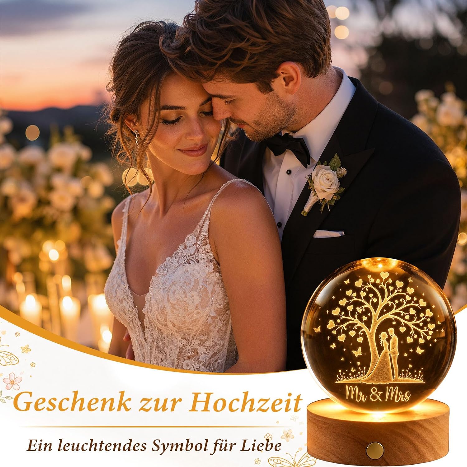 TUZELIYA Wedding Gifts for Bride and Groom, 70 mm Rechargeable LED Glass – Bild 4