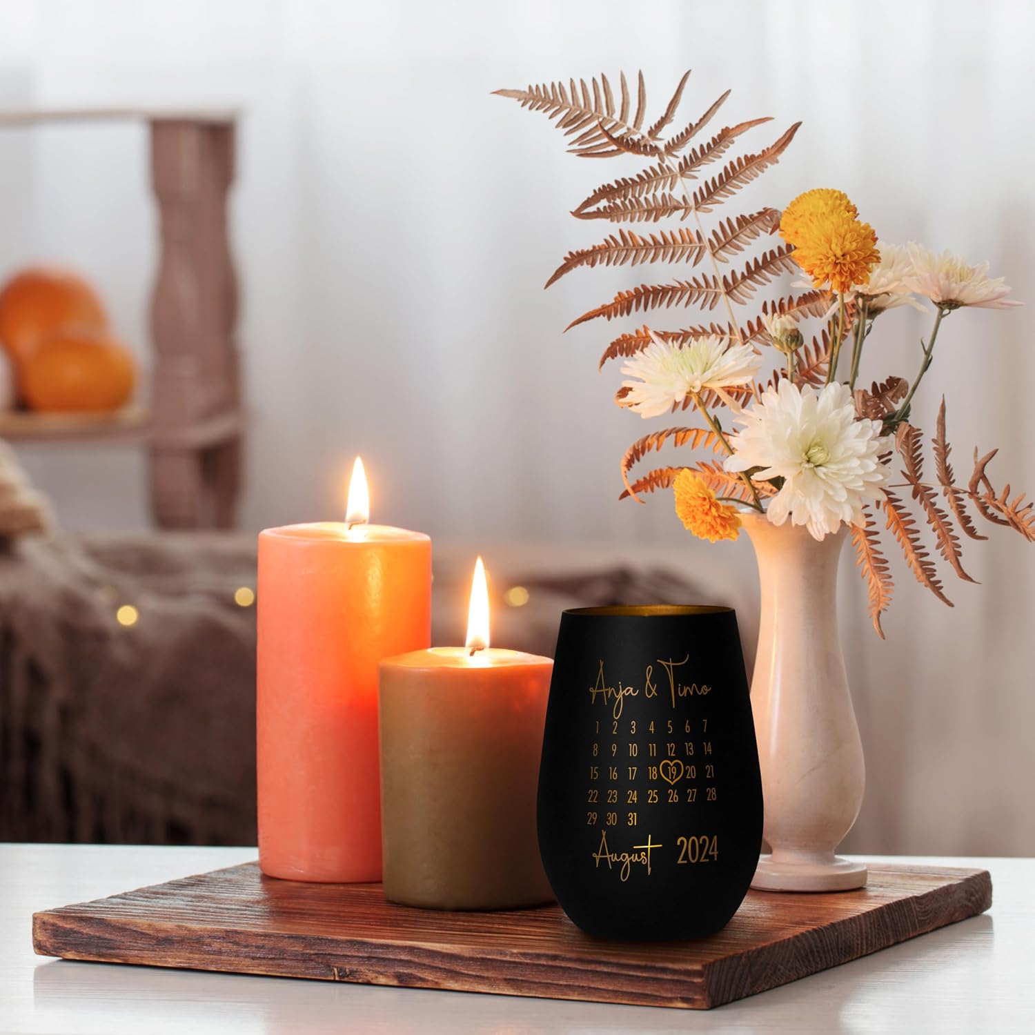 Glass Lantern "Calendar" Personalised – Elegant Gift with Engraving – for Him and Her – Anniversary Engagement Wedding Anniversary Gift – Black/Gold – Bild 3